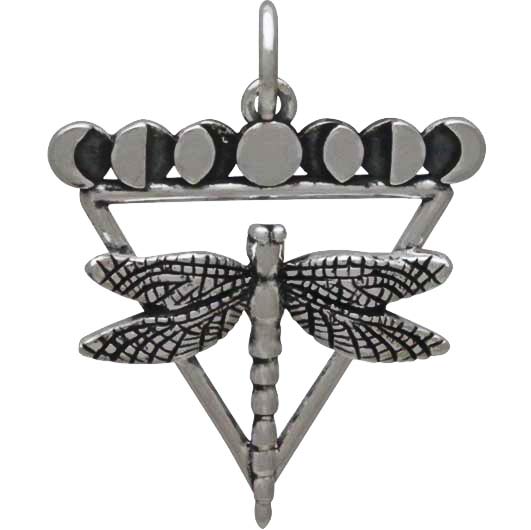 Sterling Silver Dragonfly Charm with Moon Phases