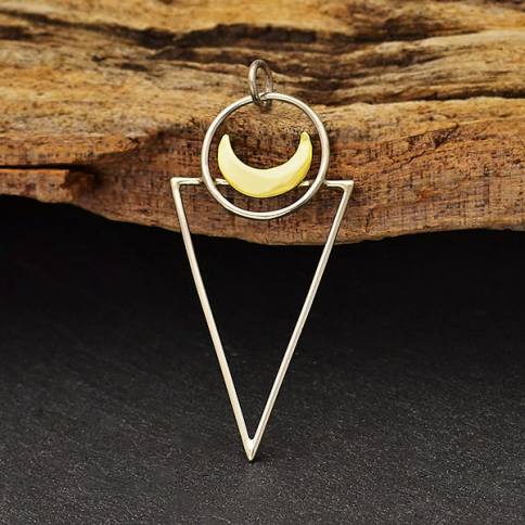 Sterling Silver Triangle Pendant with Bronze Moon