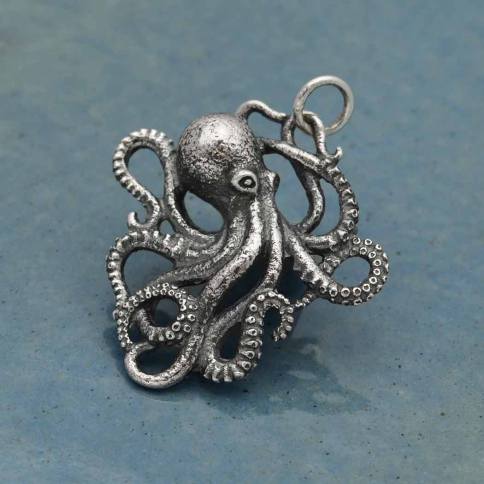 Detailed Octopus Charm Silver