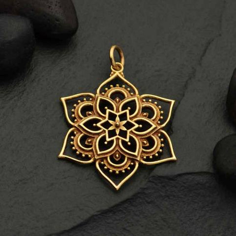 Bronze Openwork Lotus Mandala Pendant