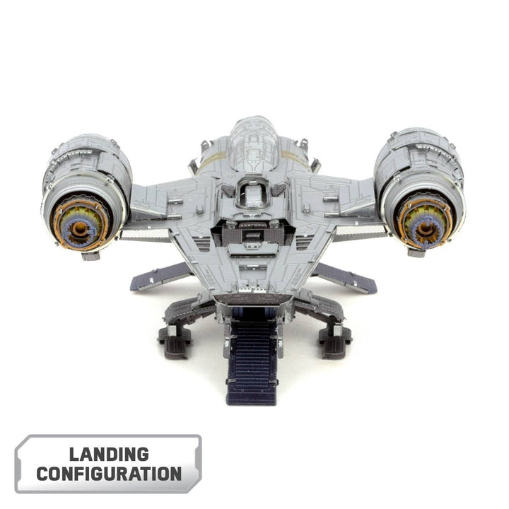 The Mandalorian Razor Crest Star Wars Premium Metal Earth DIY by Metal Earth features two large engines and an extended ramp, shown in “Landing Configuration” on the box—perfect for fans of detailed model kits.