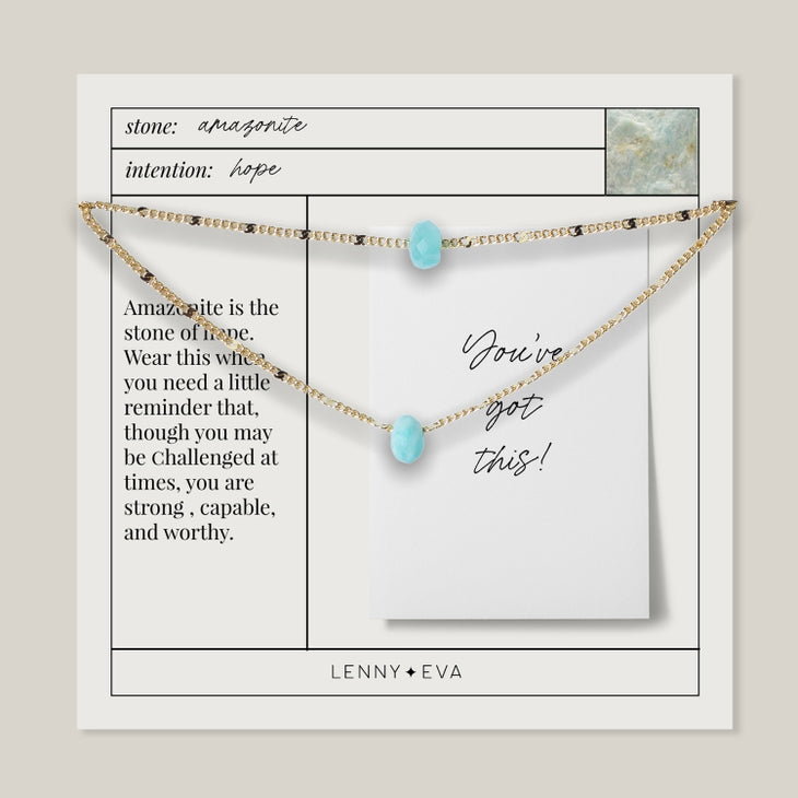 Layered Necklace, Amazonite – 15-17in., Gold