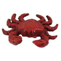 Introducing the Moby Dick Crab Bottle Opener: This compact and lifelike red crab piece is crafted with textured cast iron, showcasing intricately detailed claws and legs. It embodies a stationary pose with a classic crab design, photographed from above against a white background.