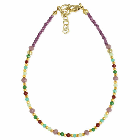 Purple and Gold Multi Beaded Anklet