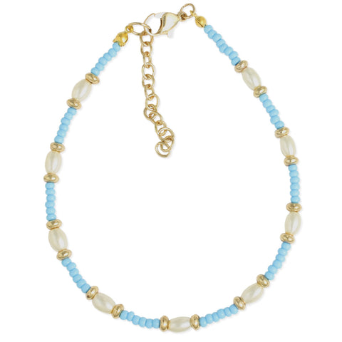 Beaches Pearl and Turq Anklet