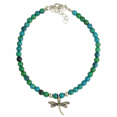 Blue Green Bead Dragonfly Anklet