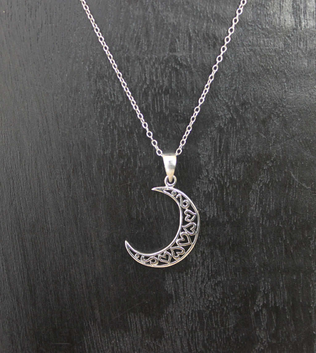 Sterling Silver Heart Moon Pendant