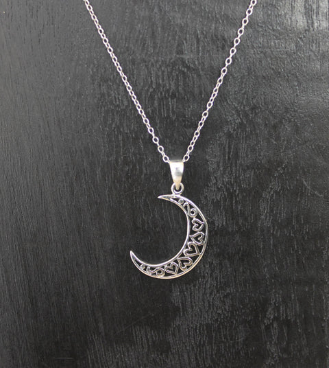 Sterling Silver Heart Moon Pendant