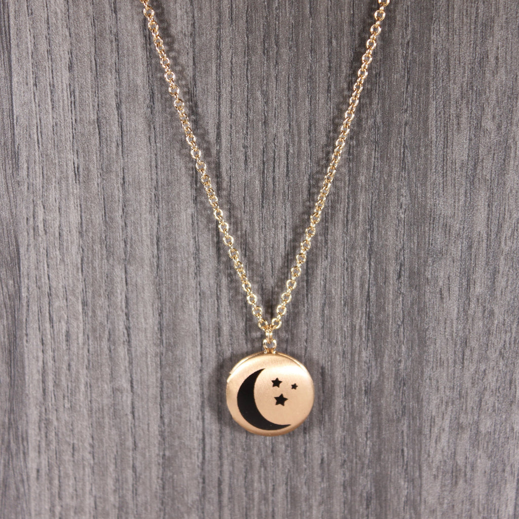 Gold Moon Locket Necklace