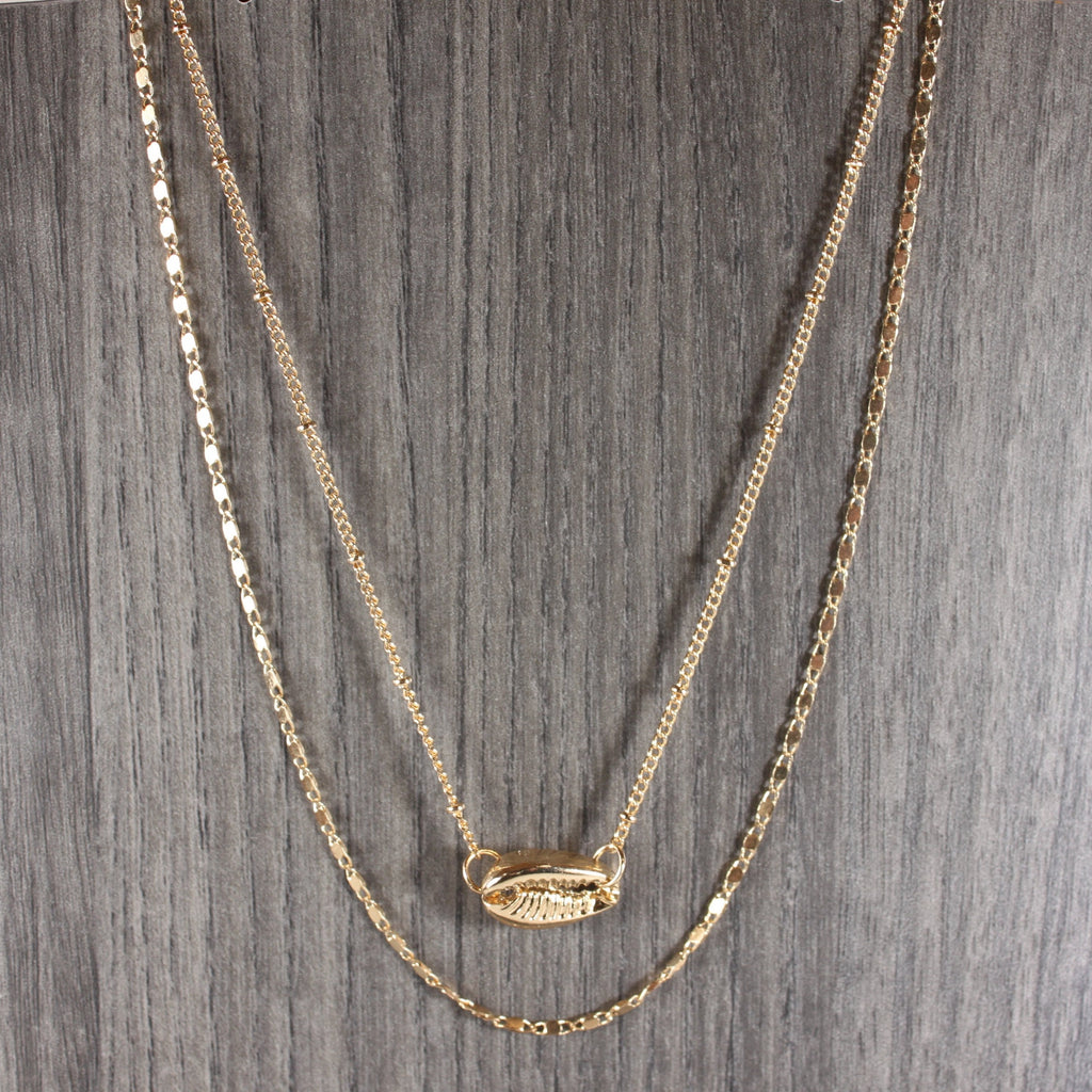 Double Chain Gold Cowry Shell Necklace