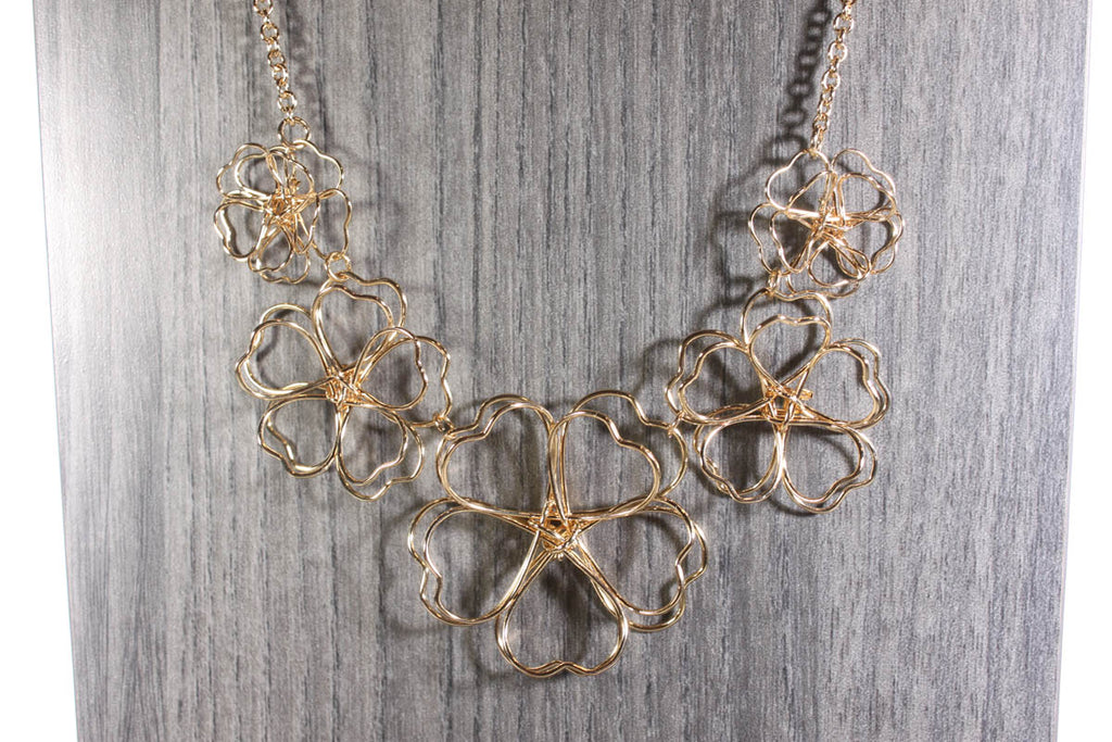 Sketchbook Style Gold Wire Flowers Necklace