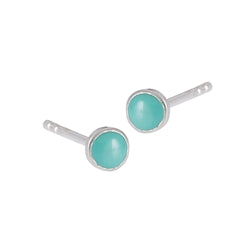 4 mm Stud Earring w Turquoise Sterling Silver