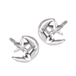 Moon and Star Silver Stud
