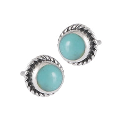 Round Turquoise Roped Silver Stud