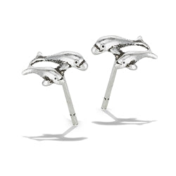 Dolphin Pair Silver Stud