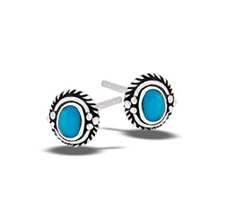 Oval Turquoise Braided Granulation Silver Stud