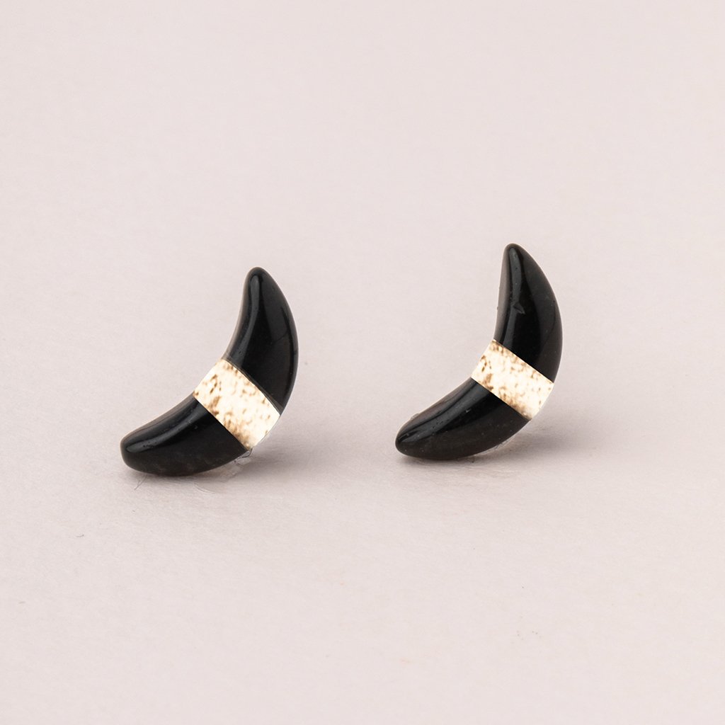 Moon Stud Black Spinel/Gold - Across The Way